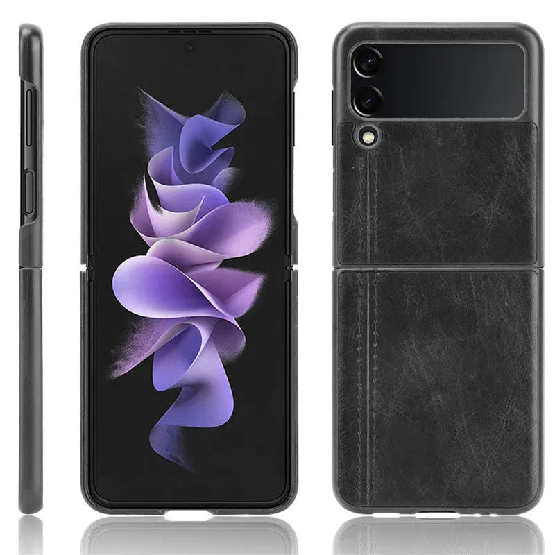 Cow Pattern Car Thread PC leather phone case for Samsung Galaxy Z Flip 3 5G in black back cover style