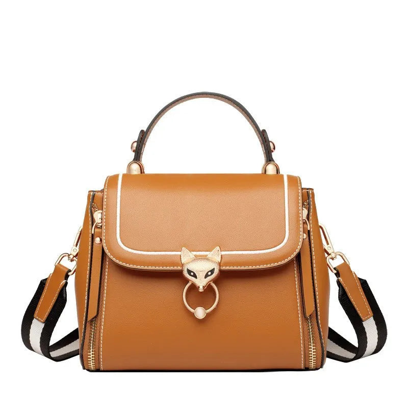 Women's split leather crossbody handbag in black, red or brown with zipper closure and large capacity