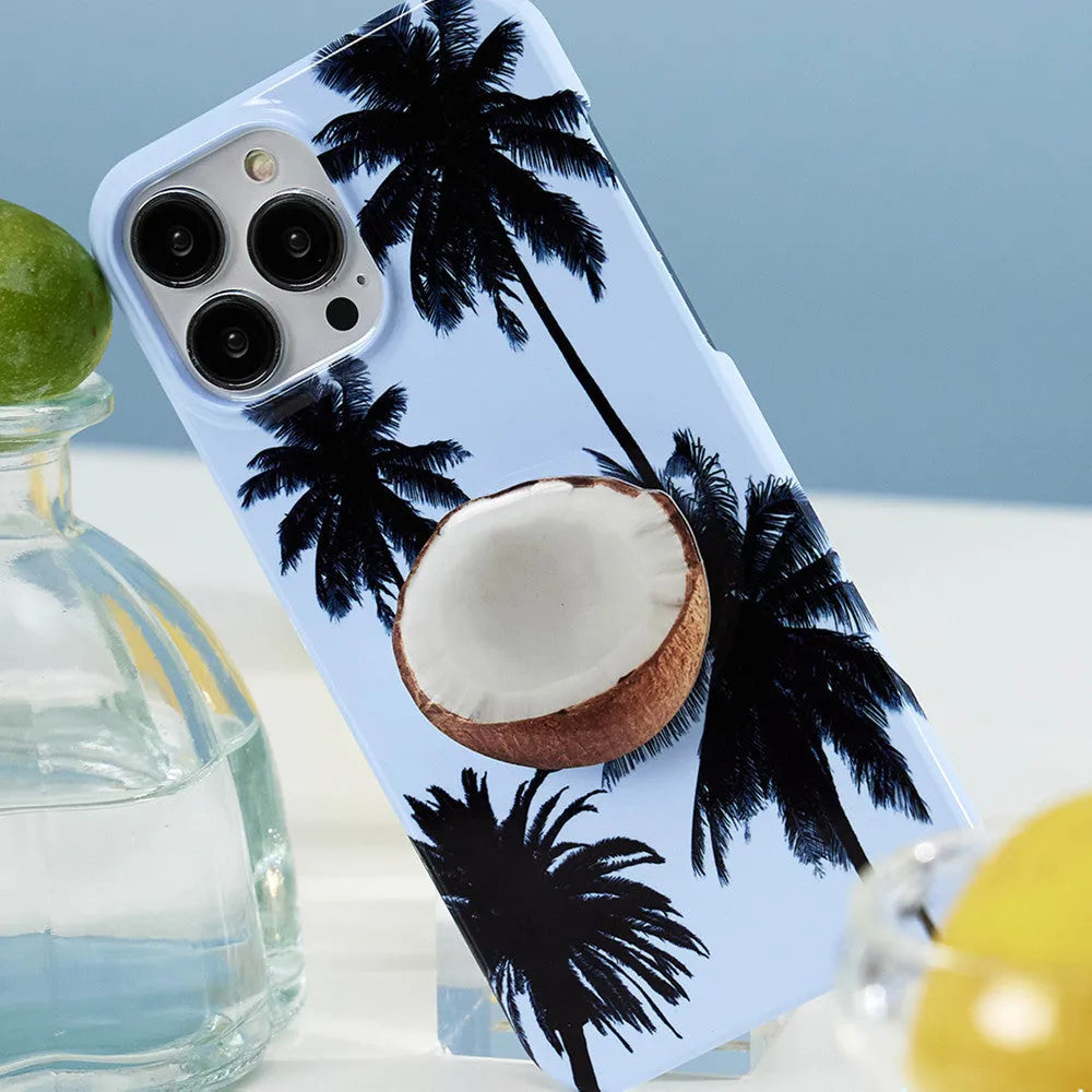 Original Summer Coconut iPhone protective case with a built-in metal kickstand bracket extended.