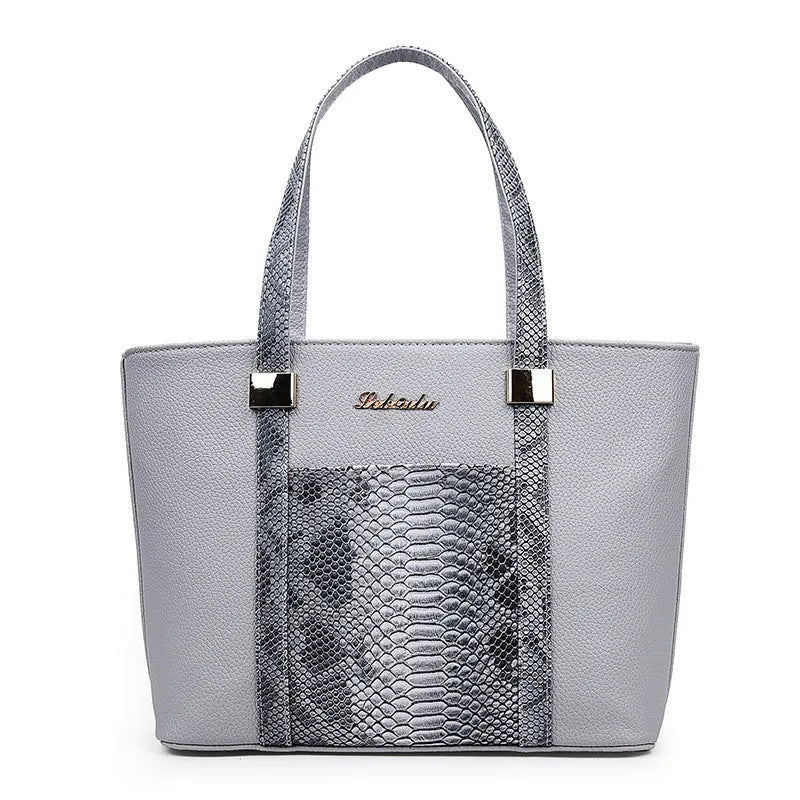 Women's shoulder bag set with handbag, wallet, card case in black, grey, white, rose red; square vertical shape with car stitching and zipper closure