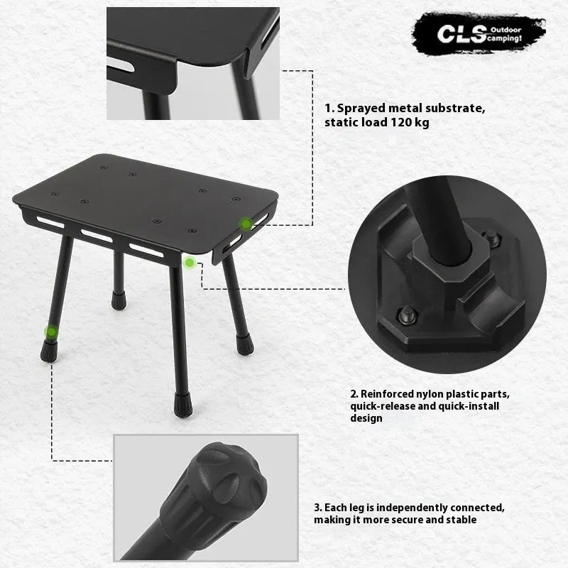 CLS aluminium alloy dual use folding camping table and stool shown in Army Green colour.