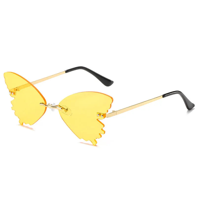 Butterfly rimless sunglasses in vintage style with UV400 protection and plastic metal frame