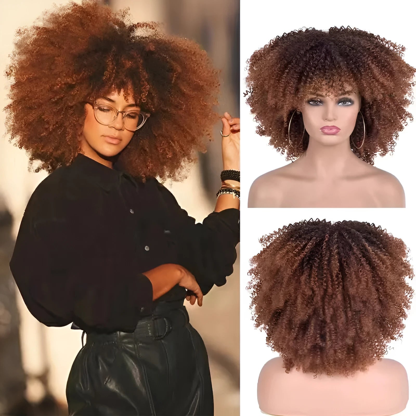 African small curly hair afro wig headgear in high temperature silk with bangs, available in multiple colours