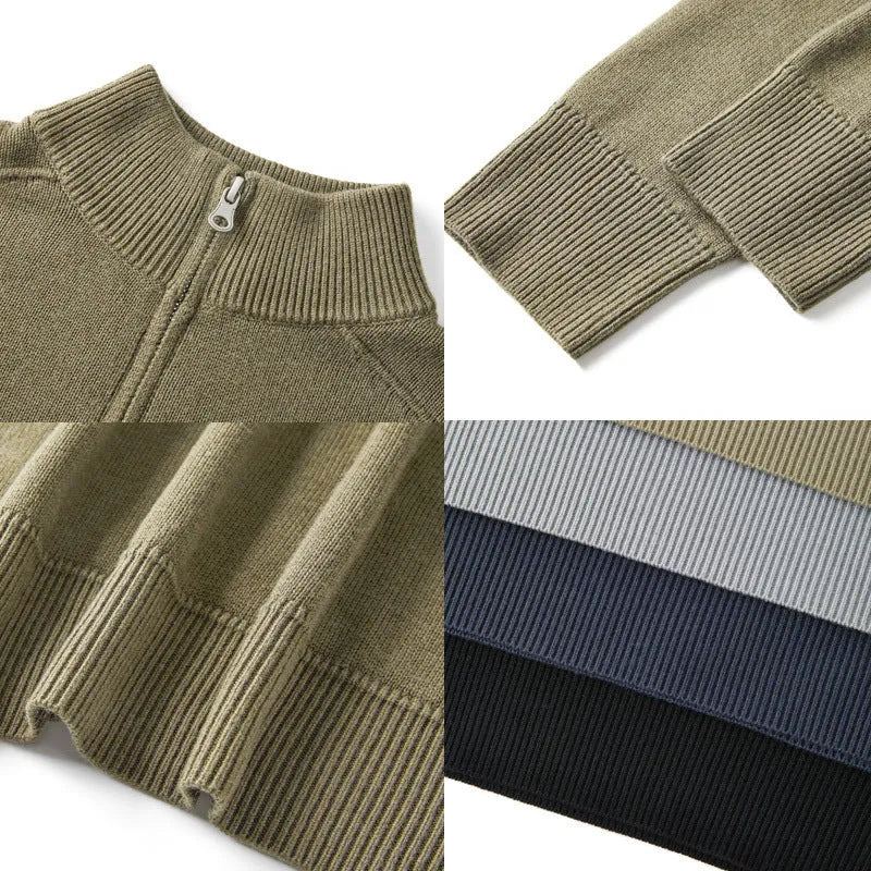 Men's slim-fit wool pullover sweater in a stone sand colour, showing long sleeves and casual design.