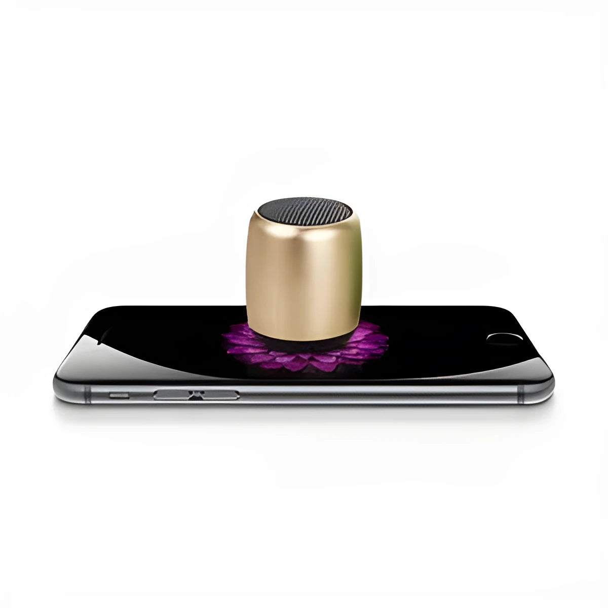 Small portable Bluetooth mini speaker shown in black, blue, gold, and pink colour options.