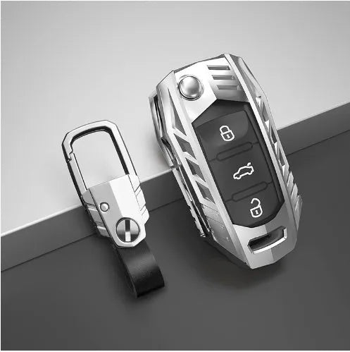 Metal mecha golf auto key shell set in silver with button case buckle