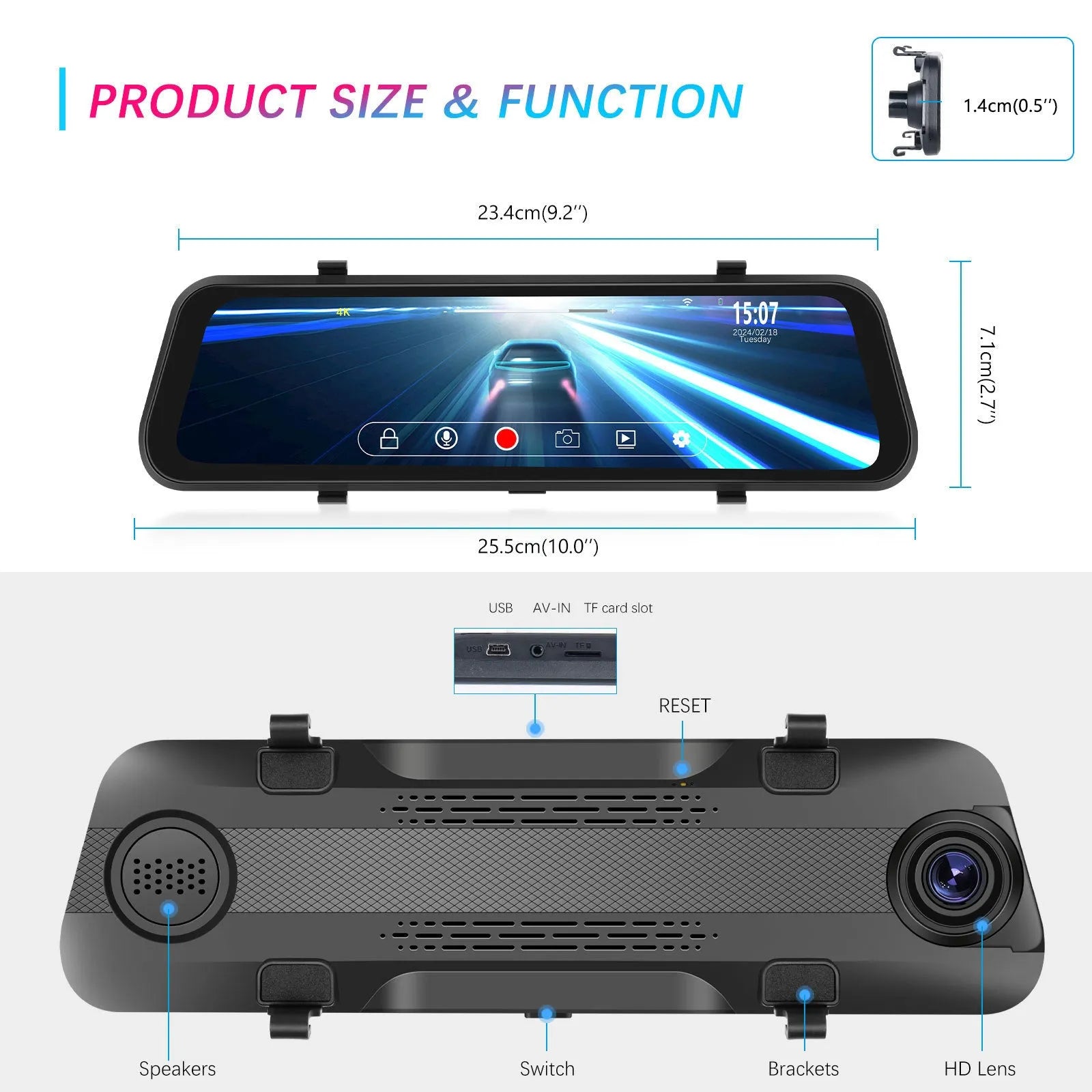 Streaming media rearview mirror dash cam with 9.66 inch IPS touch screen and dual camera system