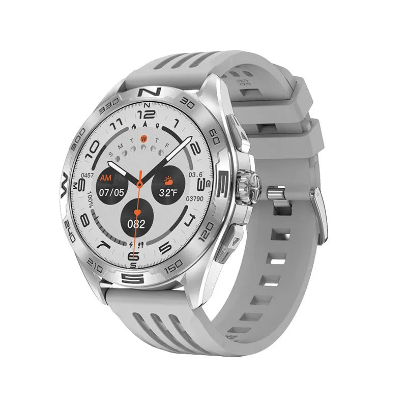 Smart watch with touchscreen display showing health metrics and WhatsApp interface