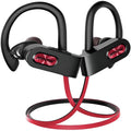 Flame2 Bluetooth headset with hanging ear design in red colour showing bilateral earpieces