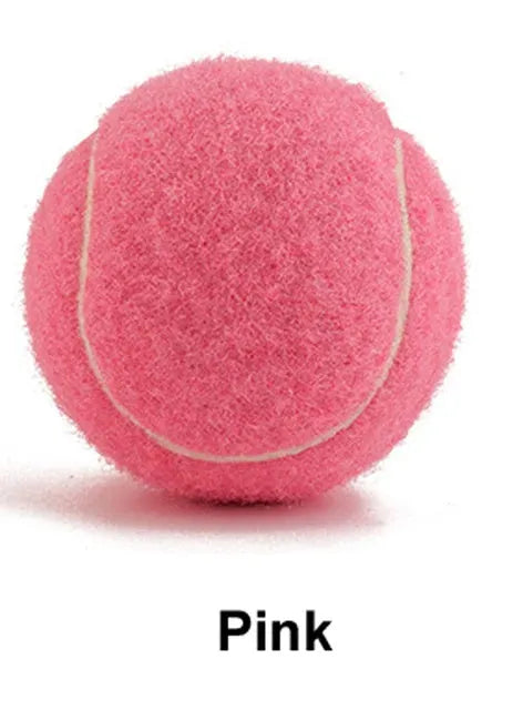 Rubber dog tennis ball toy in bright colours showing 6.3cm diameter size
