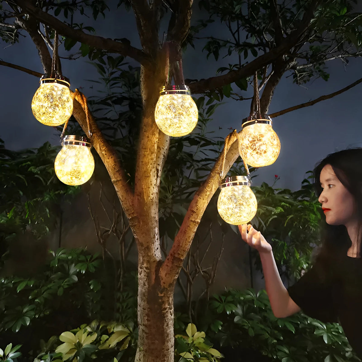 Solar garden light outdoor waterproof hanging light for balcony garden yard with toughened glass