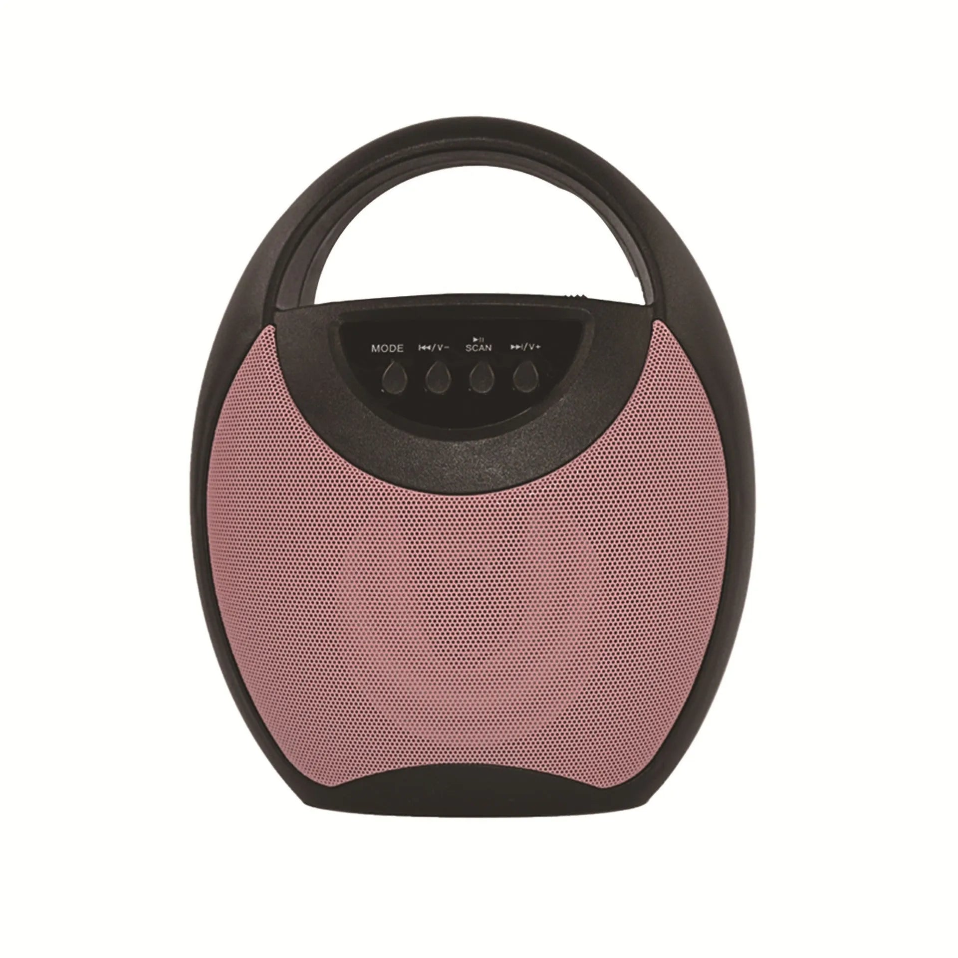 Portable Bluetooth speaker in black plastic casing with USB port and control buttons