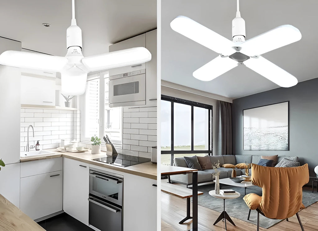 New LED foldable ceiling fan light with three white plastic blades and white light 6500K