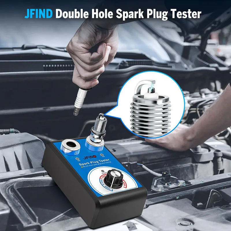 Car spark plug tester and ignition system diagnostic tool on a workbench