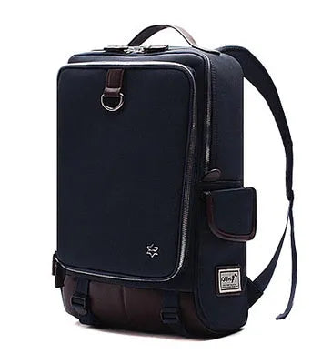 Men's modern Oxford cloth backpack in seven colour options showing dimensions of 30cm wide by 16cm thick by 46cm high