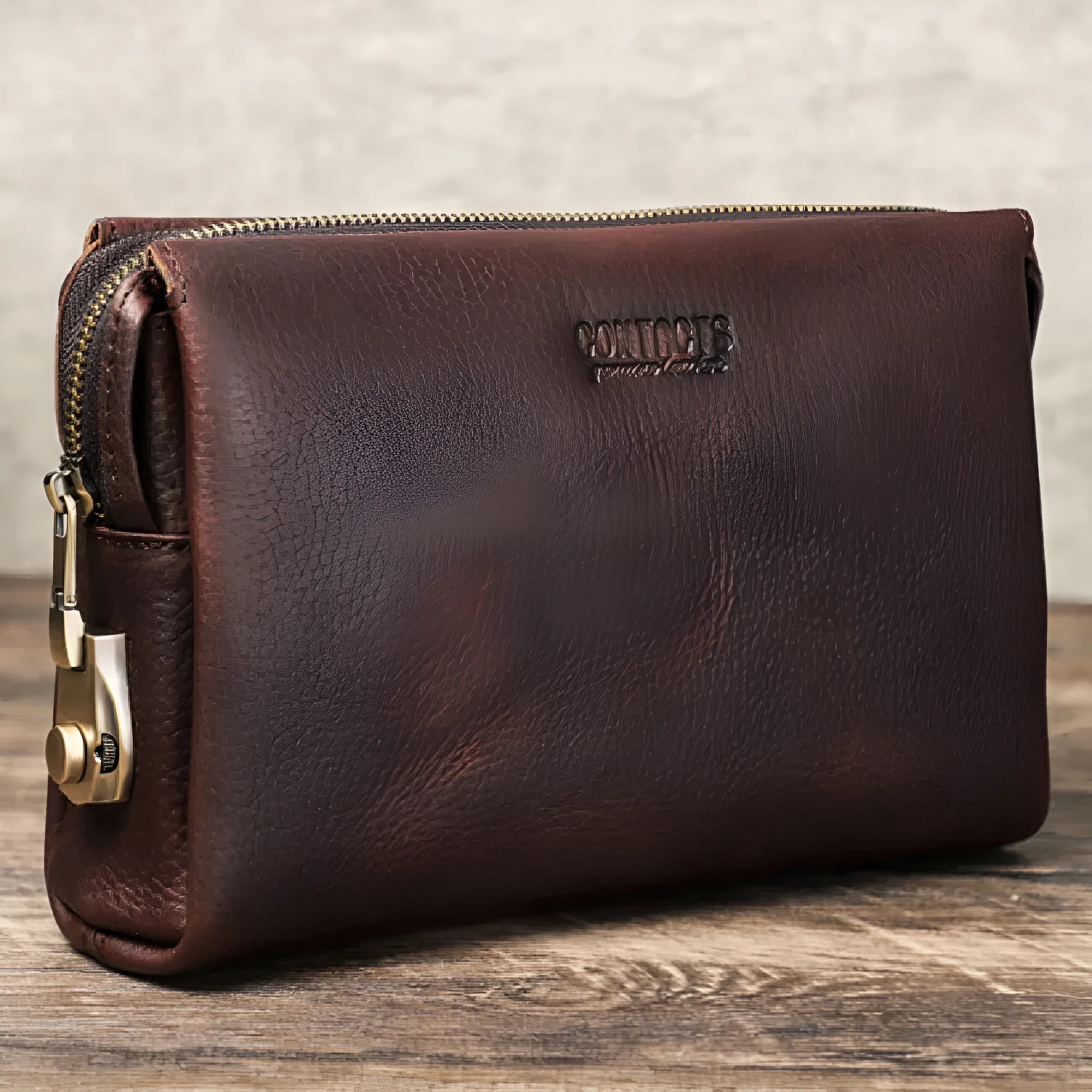 Black Angel first layer cattlehide leather men wallet in black solid colour with card slots