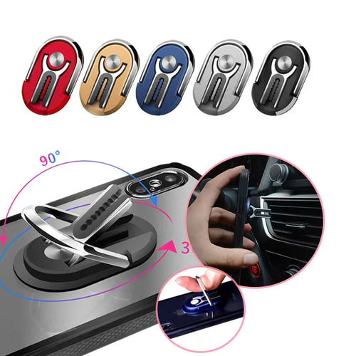 Universal car phone holder mounted on a dashboard, showing a smartphone securely clipped in and angled for viewing.