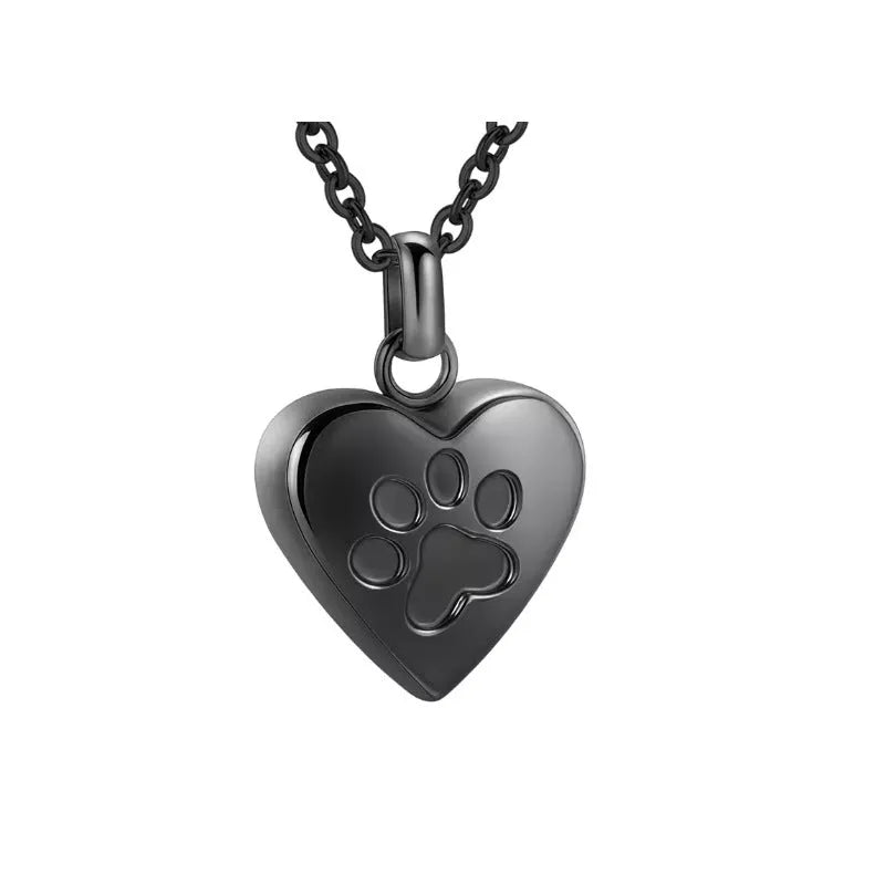 Openable heart pendant titanium steel necklace with paw print design in silver, black, gold, rose gold, or colourful finish.