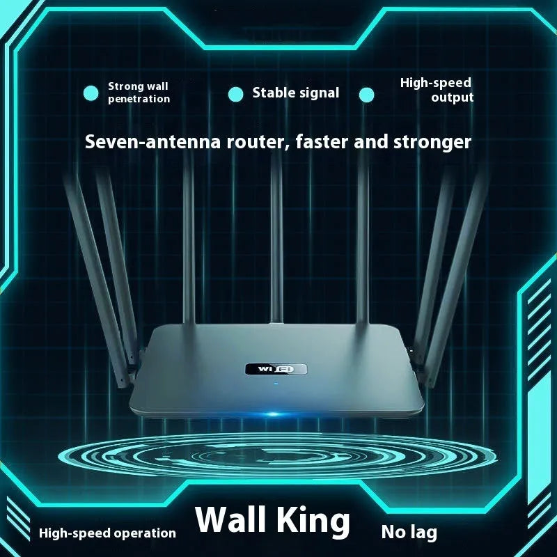 Black and white dual-band 5G gigabit router with multiple antennas for whole-house wall-through WiFi coverage