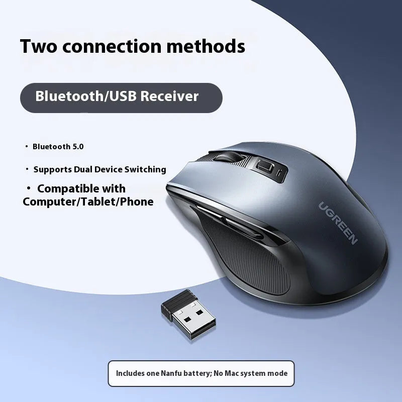 Black dual-mode wireless mouse with light tone button, five DPI settings and side silicone finger rest