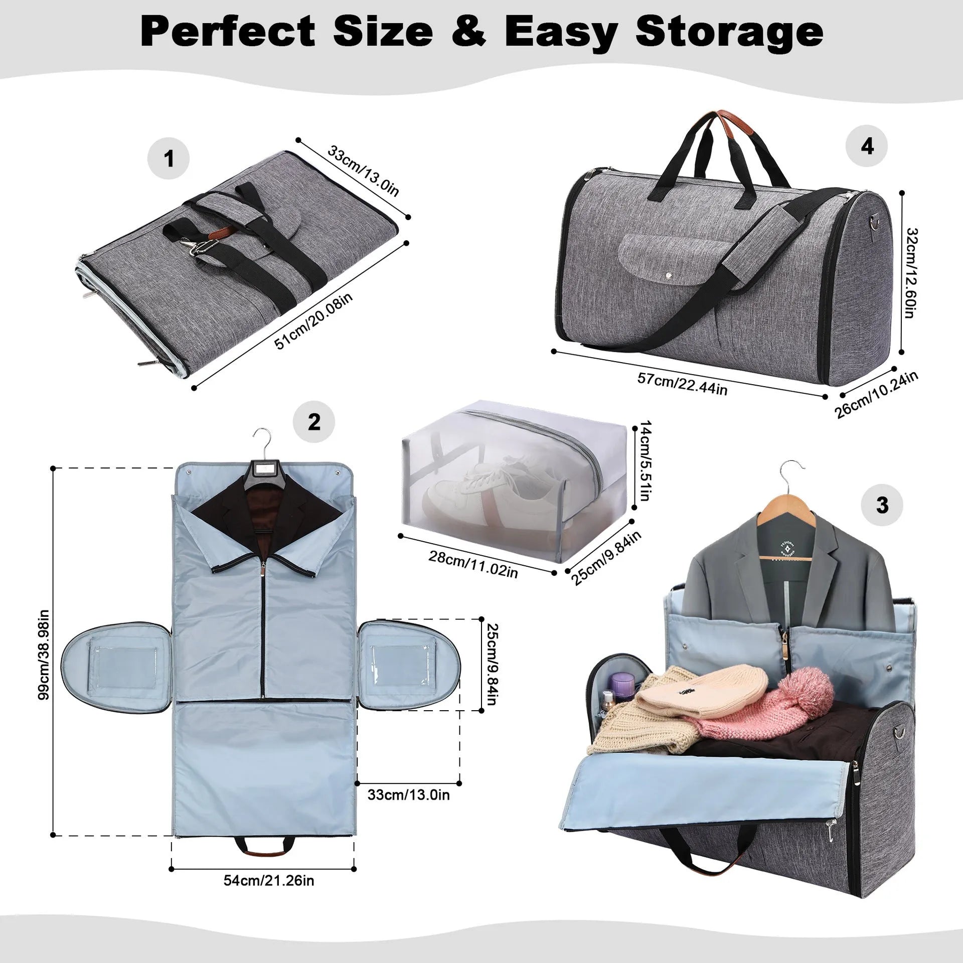 Dark blue folding Oxford cloth duffel bag with large capacity for travel and gym use.
