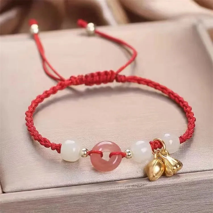 Hetian jade women's bracelet with peace buckle and coloured carrying strap