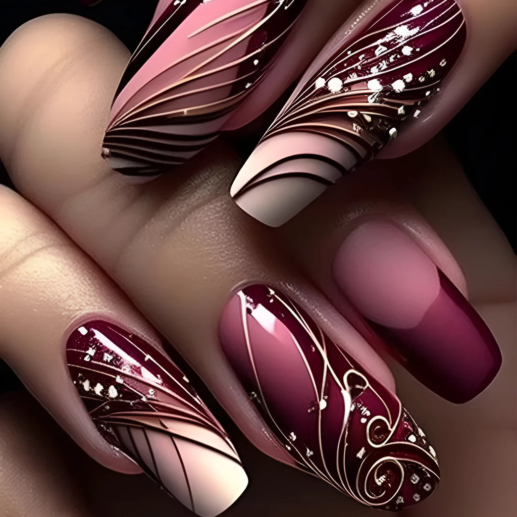 French line pattern false nails and adhesive glue on white background.