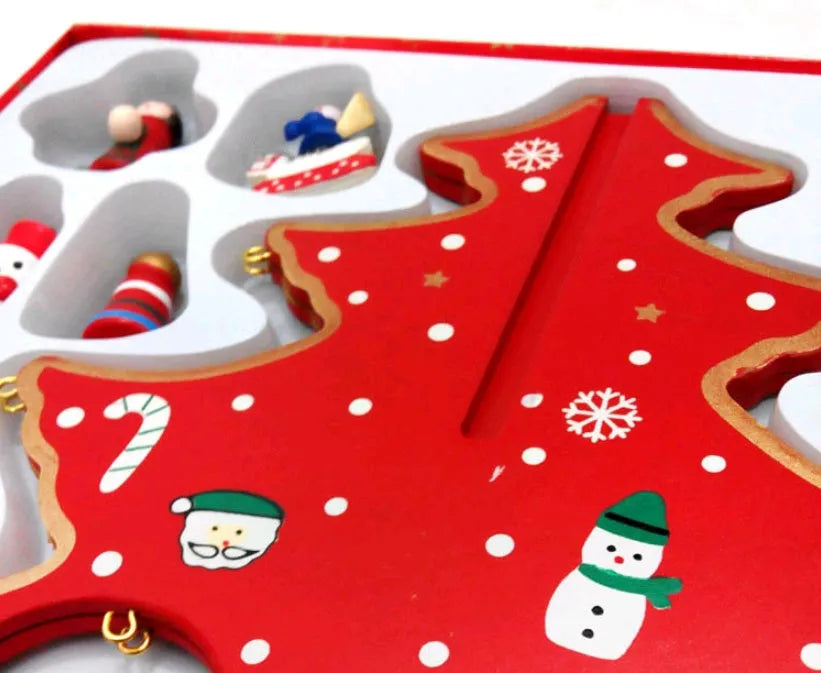 Hand-painted wooden Christmas tree decoration in green and red colour options
