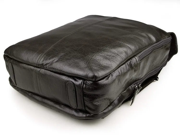 Top layer leather computer backpack for 15 inch laptop, 29cm x 11.5cm x 38cm, in brown or grey