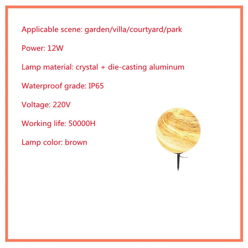 Solar lawn lamp in coffee colour with crystal and die cast aluminium body, height 25cm, for garden or villa lighting