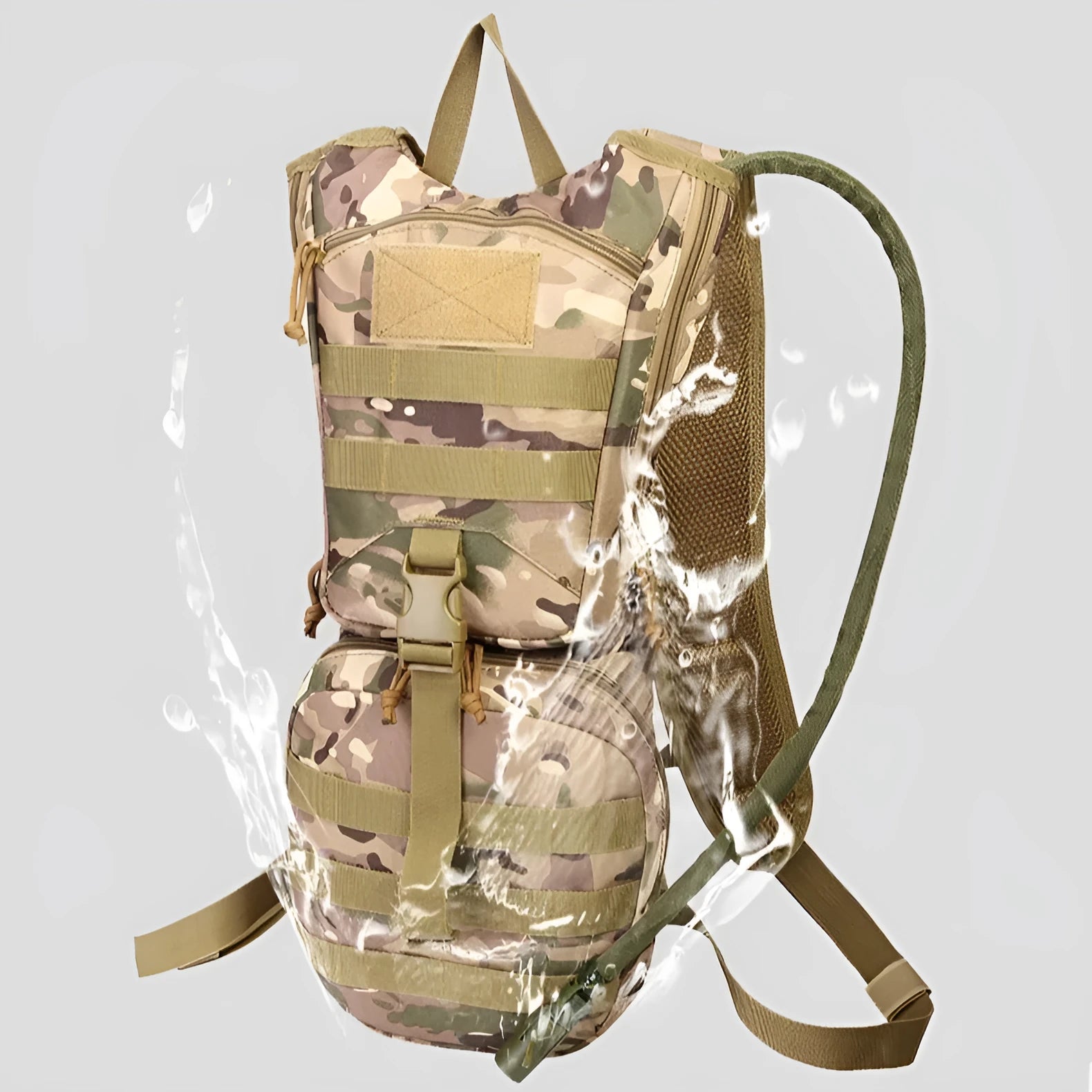 Camouflage pattern tactical cycling water bag with hydration system and storage compartments