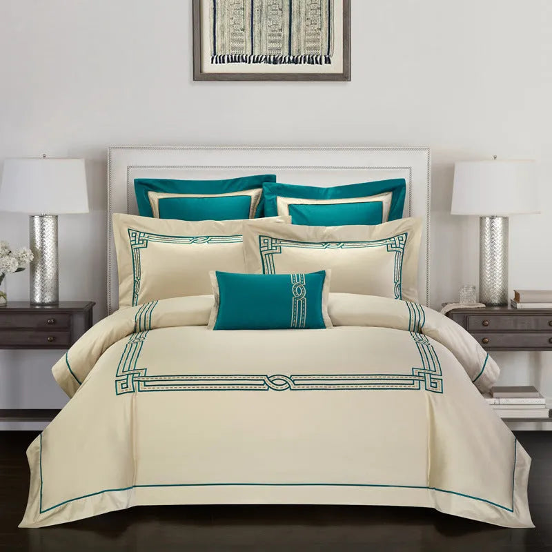 Pure cotton embroidery bedding set in a choice of five colour designs and two sizes