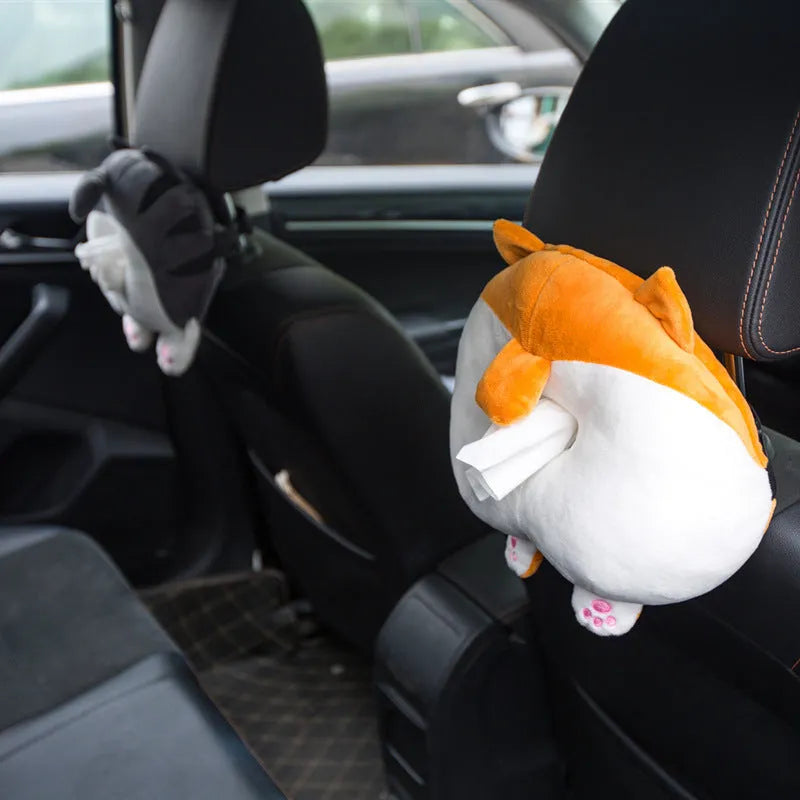 Creative corgi butt plush tissue cover 30x30cm in super soft short plush with PP cotton filling