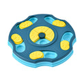 Blue dog puzzle feeder bowl with interactive game elements for slowing down fast-eating dogs