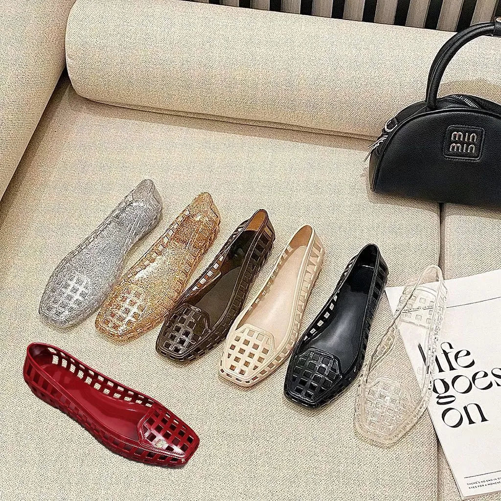 Women's square toe gel slippers in transparent colour with PVC soles for outdoor leisure