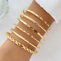 Gold tone bohemian metal chain bracelet set for women with geometric links and musical note bangles