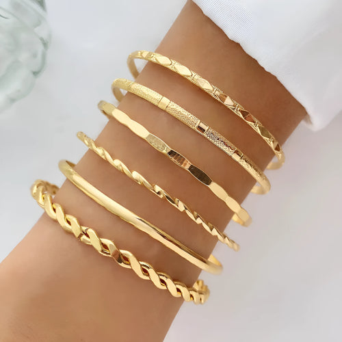 Gold tone bohemian metal chain bracelet set for women with geometric links and musical note bangles