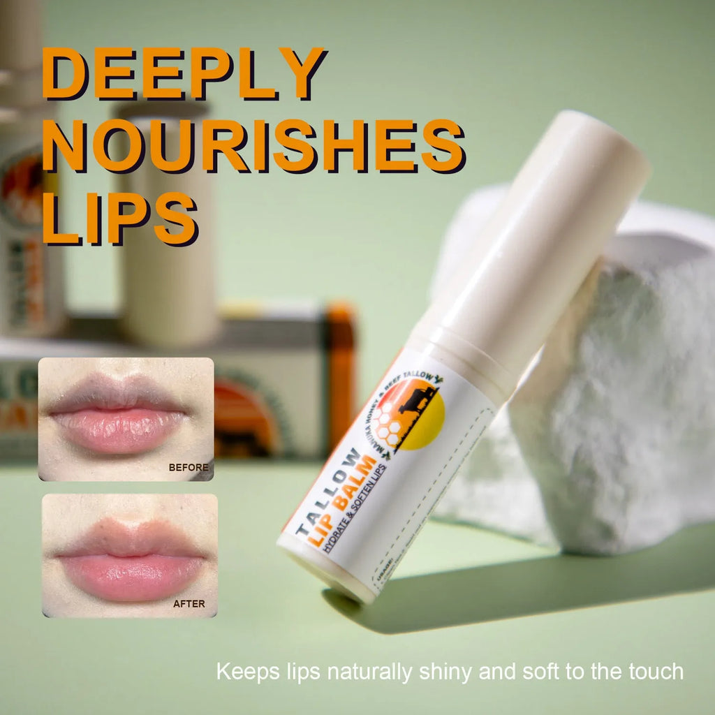 Tallow lip balm stick, 5g, 83mm x 19mm x 19mm, single lipstick unit for everyday lip care