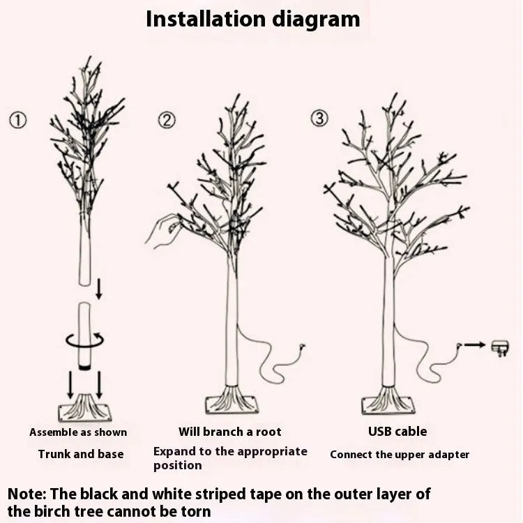 60cm rose tree lamp with 7cm pink and white rose heads and USB battery dual-purpose power