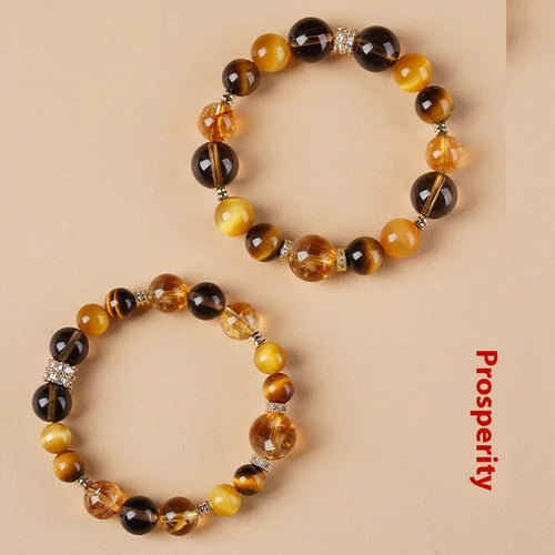 Natural yellow tiger-eye crystal bracelet with geometric design in 10mm or 12mm size