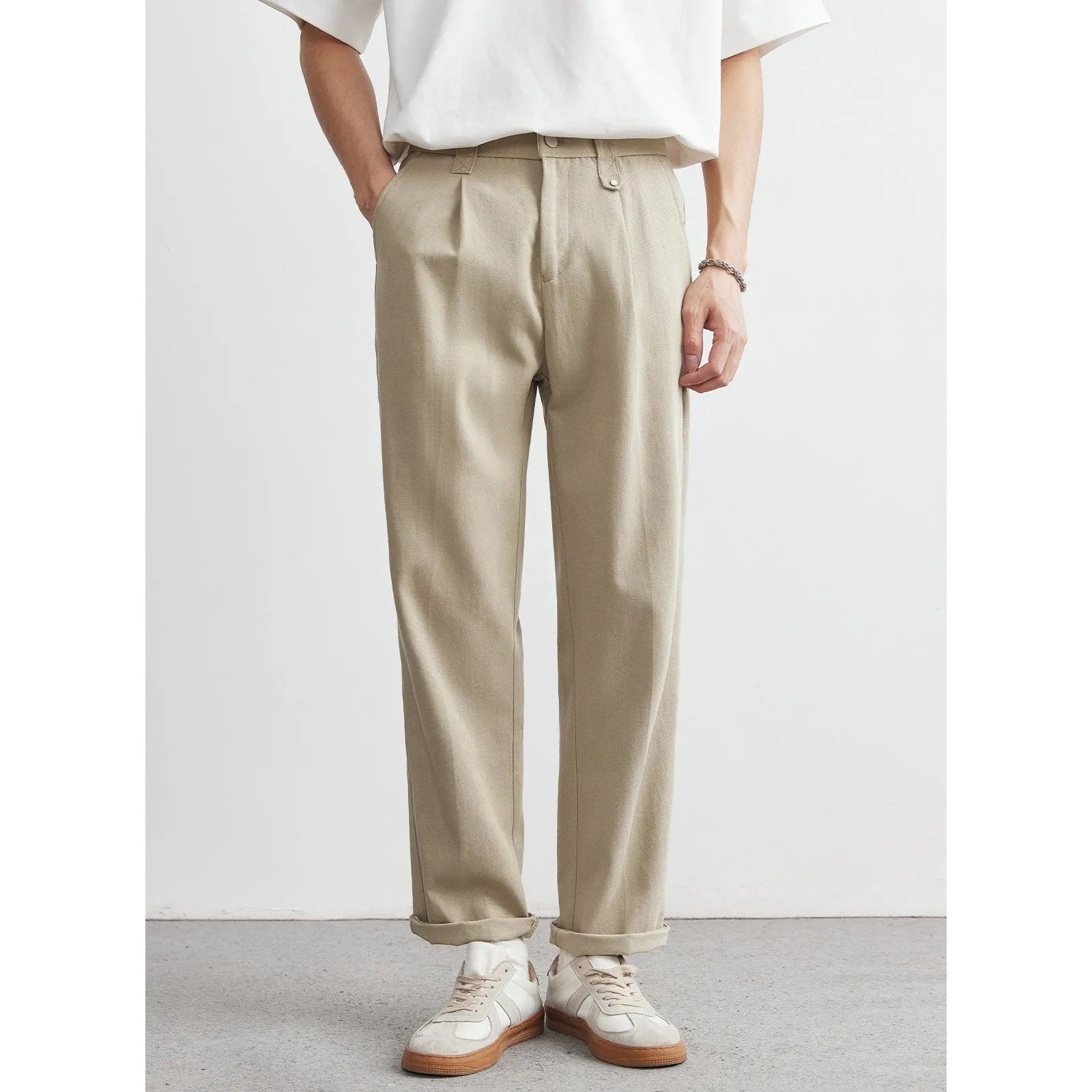 Men's straight drooping casual pants in khaki, black, apricot, loose fit, sizes S to 3XL