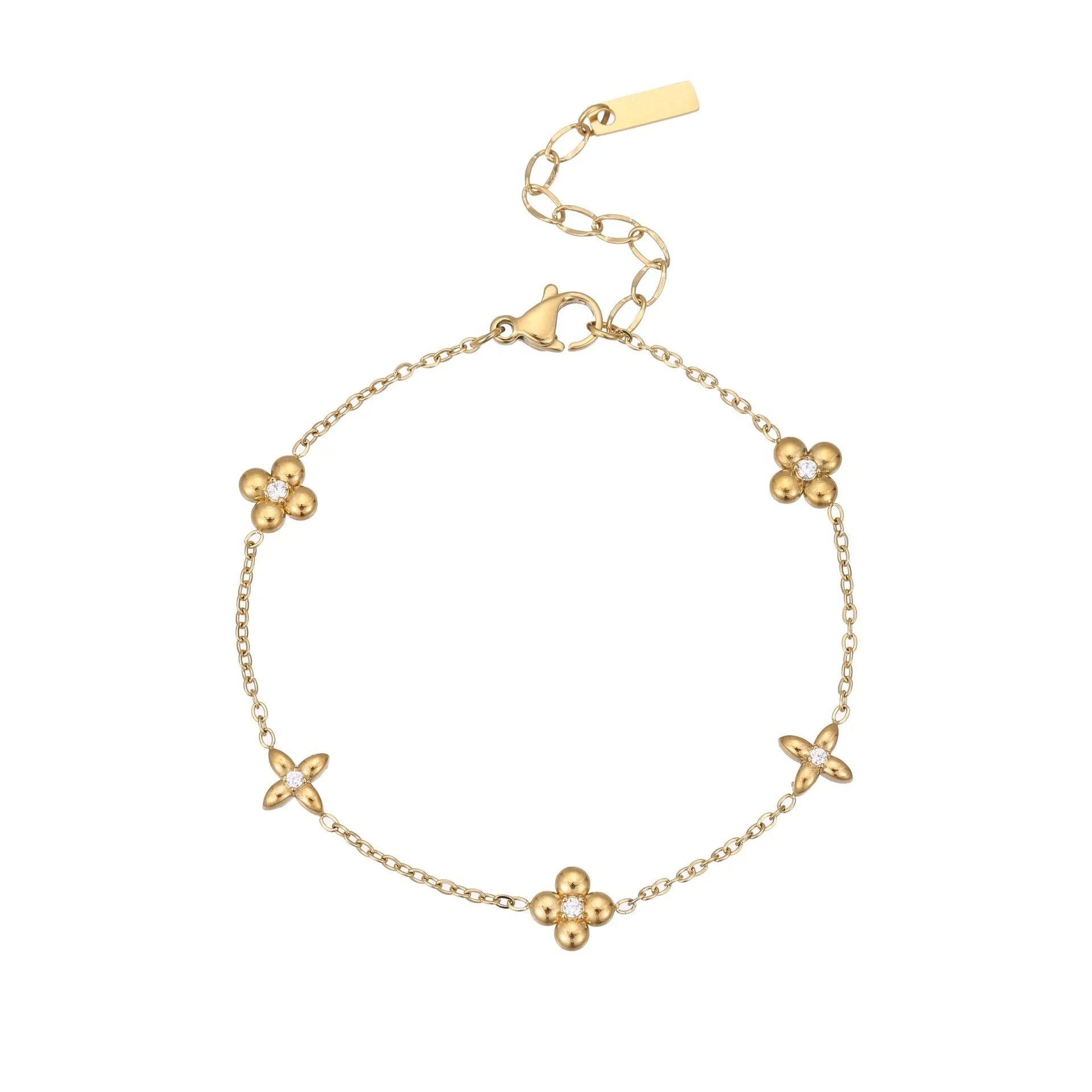 Women's stainless steel bracelet with 18K gold plating and geometric zircon star pendant