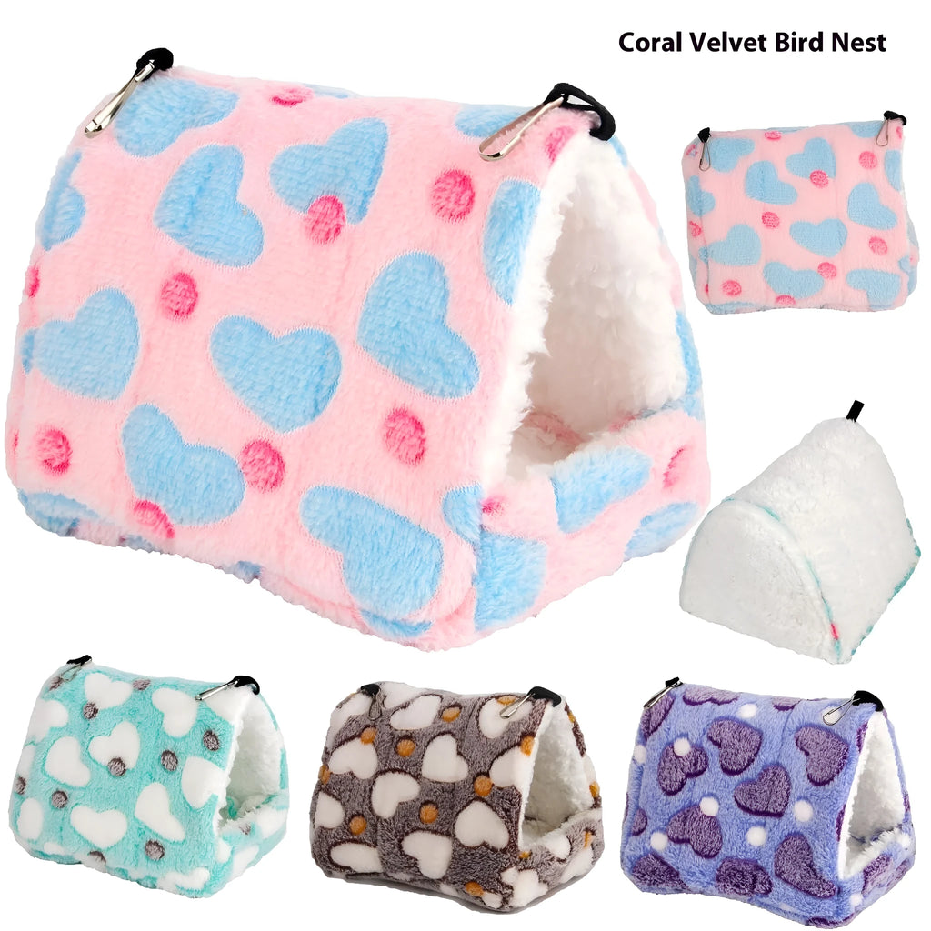 Flannel and cotton velvet pet nest for small animals, available in four sizes and colours including Love Coffee and Love Pink.