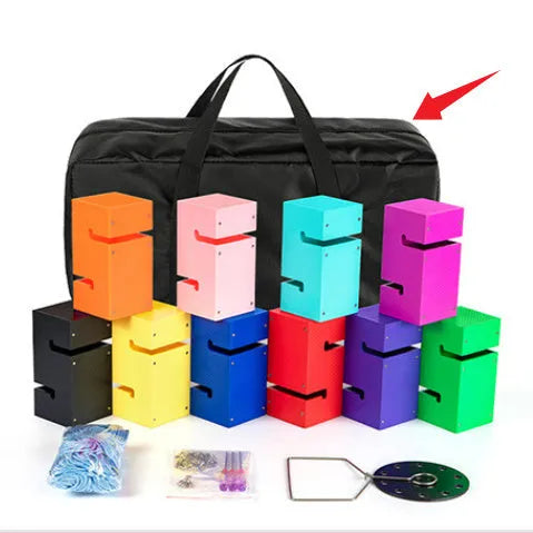 ABS plastic team building tower kit with pull ropes and multiple coloured components for group collaboration activities