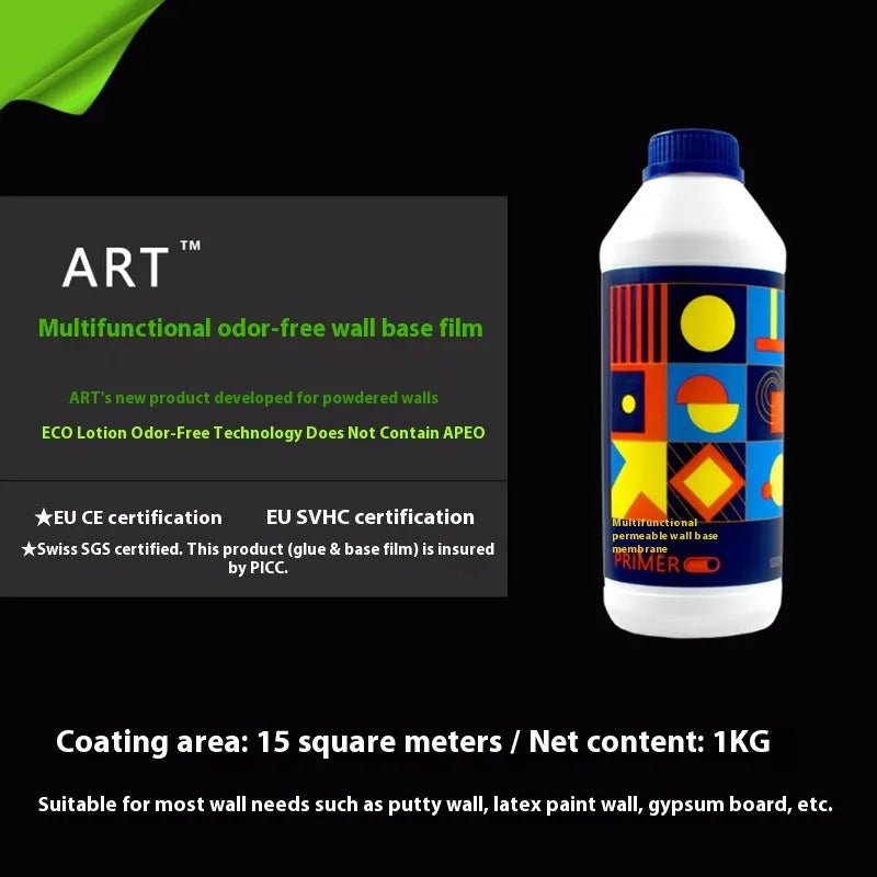 Three rolls of clean-smelling, formaldehyde-free glutinous rice wallpaper adhesive on a neutral background.