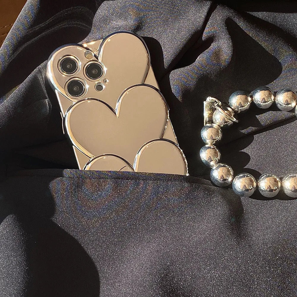 Electroplating love three-dimensional TPU phone case for iPhone, glossy solid colour back cover