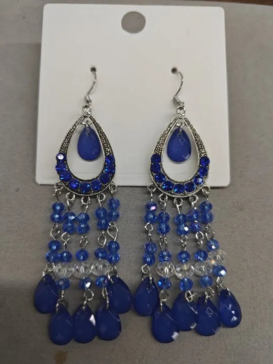 Water drop glass tassel earrings with diamond-embedded treatment, light luxury high-grade style, five colour options