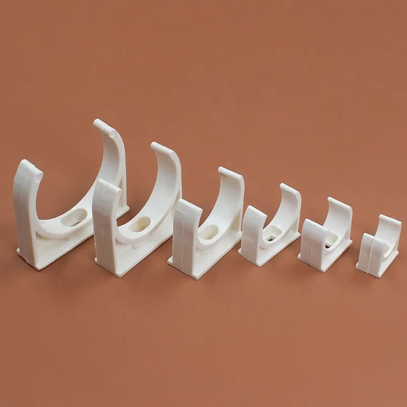 PVC U-shaped plastic pipe clamp in 16mm size, on white background