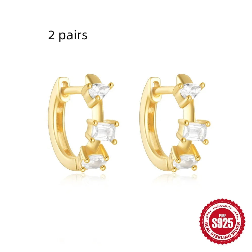 Small round geometric sterling silver stud earrings in gold or silver finish options