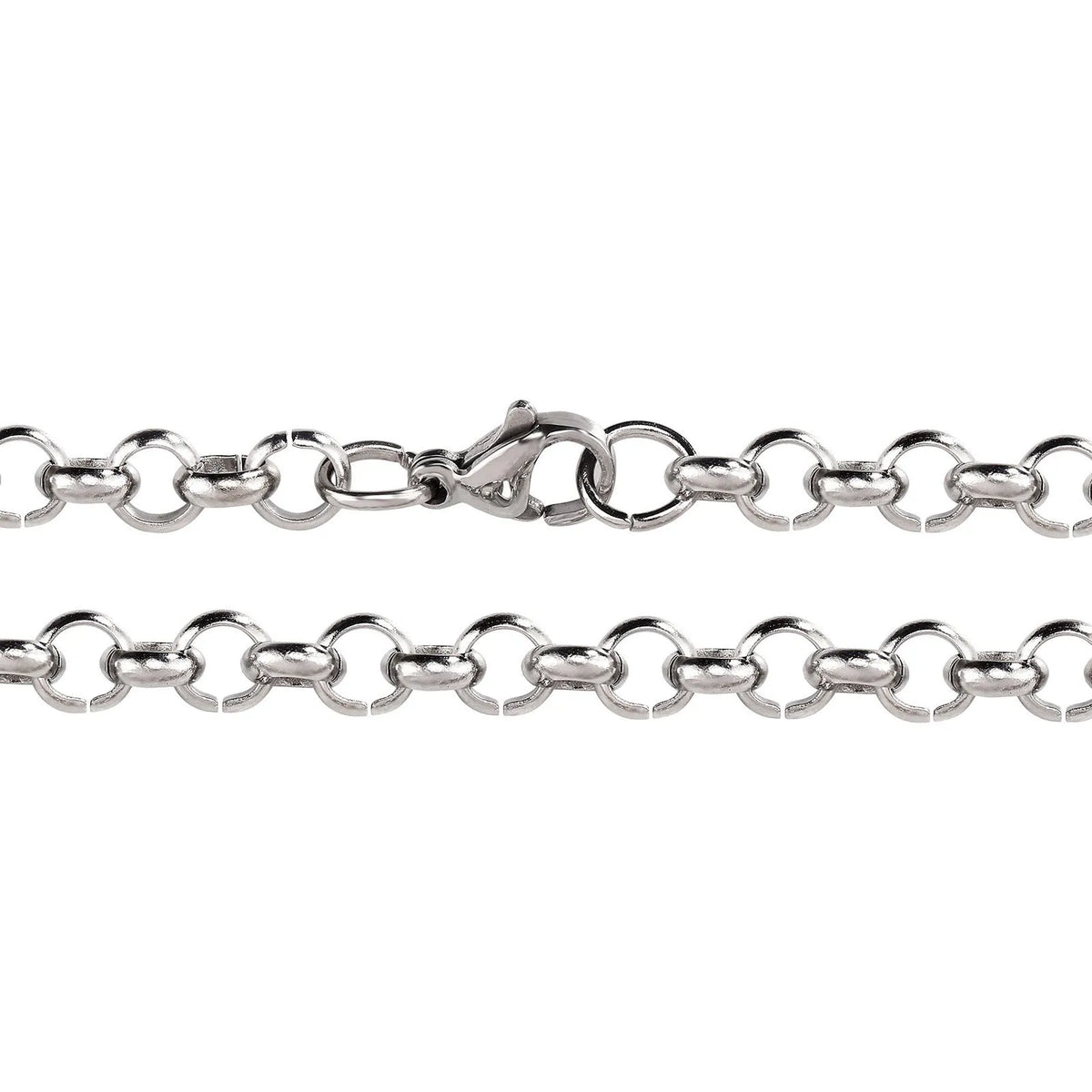 Silver stainless steel men's punk ring buckle necklace with O-ring chain and copper zircon pendant on dark background